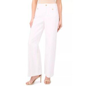 CECE Women's Front Pocket Wide Leg White Denim Jeans Size 2